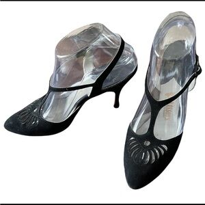 VTG 1940s Martinique Stilettos Heels T-Strap Mary Janes sz 8N Black